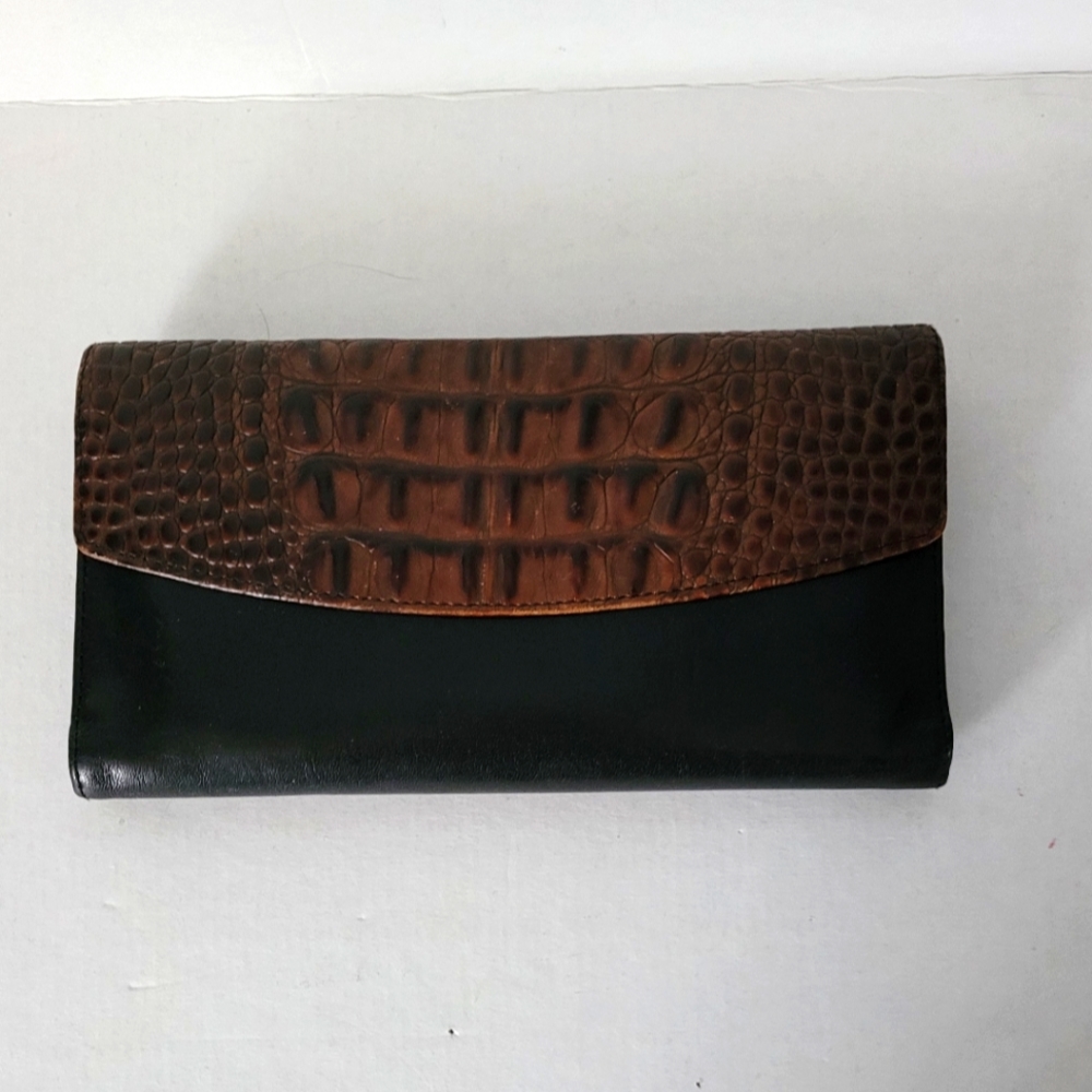 Brahmin Two-Tone Leather Tri-Fold Checkbook Wallet